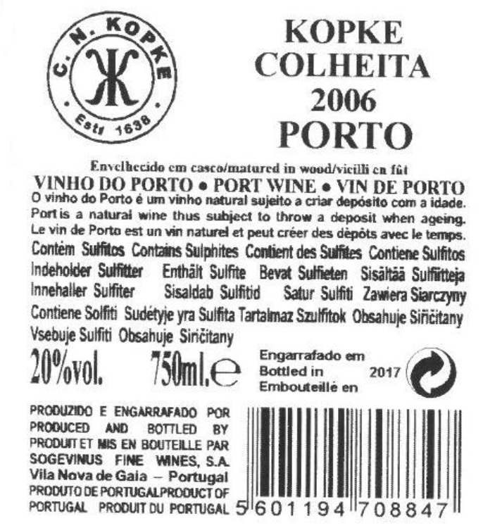 VINHO DO PORTO - KOPKE COLHEITA 2006 TAWNY