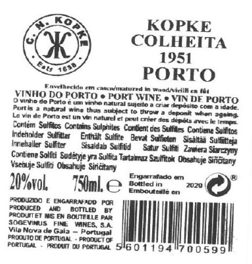 Vinho do Porto Kopke Colheita 1951 Tawny