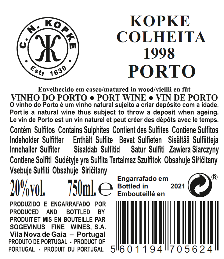 VINHO DO PORTO - KOPKE COLHEITA 1998 TAWNY