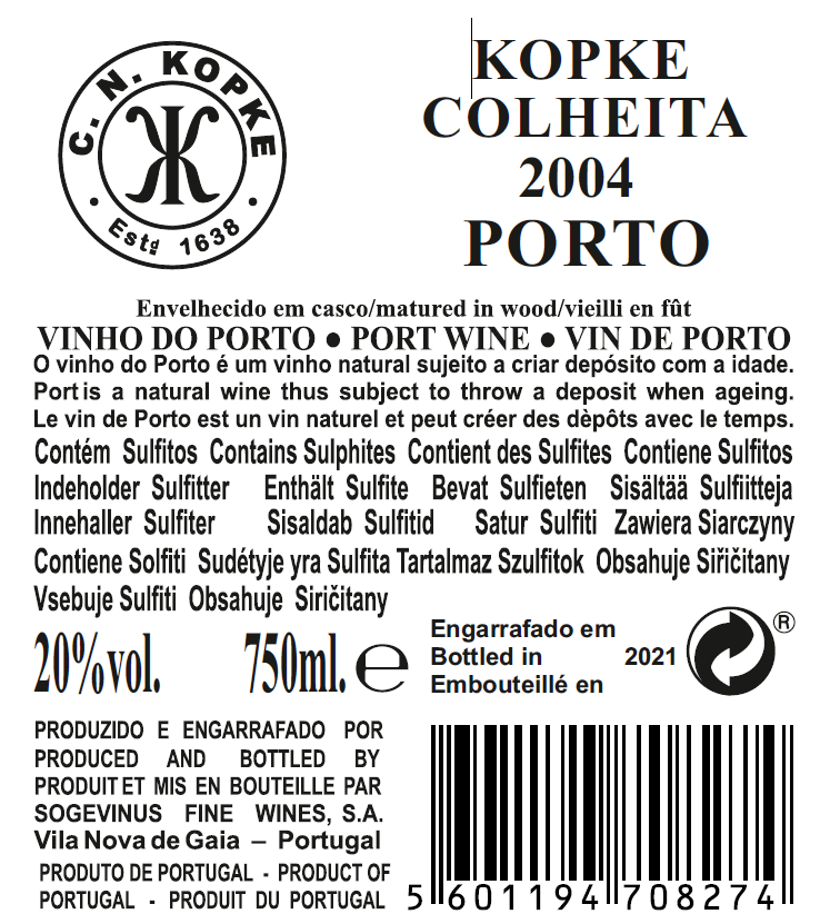 VINHO DO PORTO - KOPKE COLHEITA 2004 TAWNY