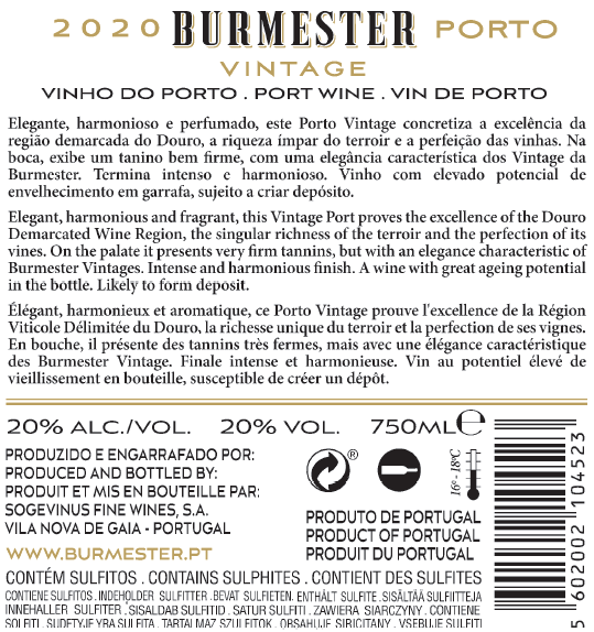 VINHO DO PORTO BURMESTER VINTAGE 2020