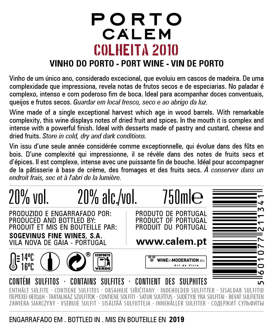 VINHO DO PORTO - CÁLEM COLHEITA 2010 TAWNY