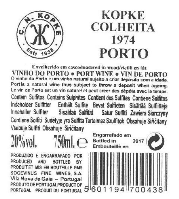VINHO DO PORTO - KOPKE COLHEITA 1974 TAWNY