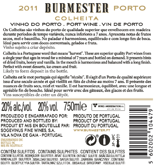Vinho do Porto Burmester Colheita 2011 Tawny