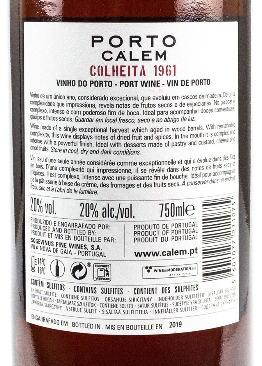 VINHO DO PORTO TINTO - CÁLEM TAWNY COLHEITA 1961 0,75L