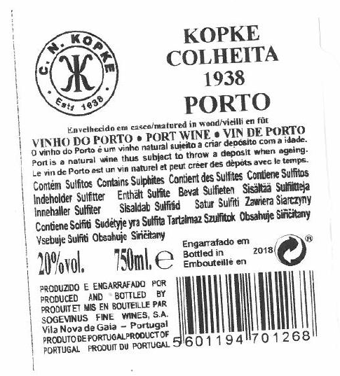 Vinho do Porto Kopke Colheita 1938 Tawny