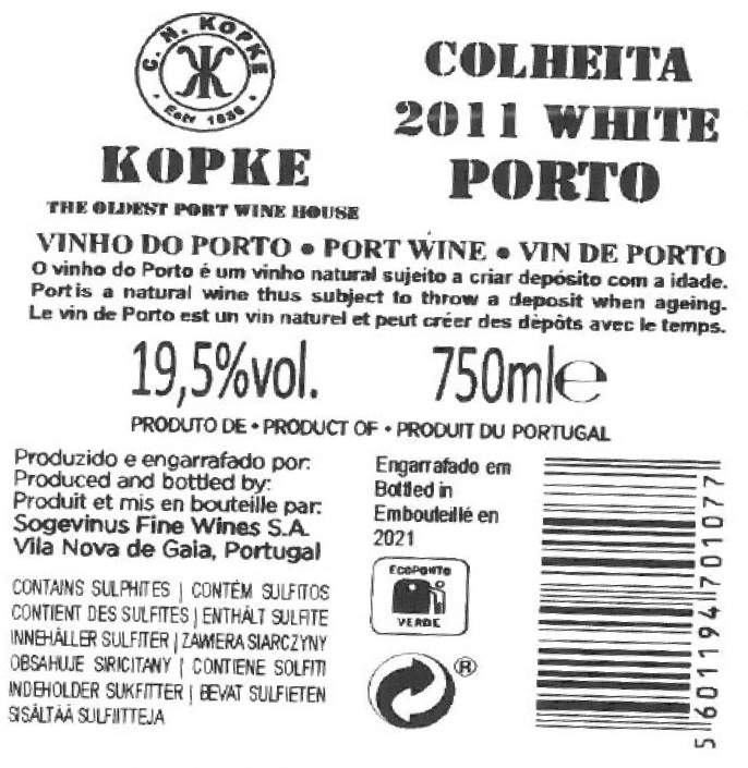 VINHO DO PORTO - KOPKE COLHEITA 2011 WHITE