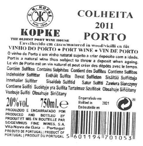 VINHO DO PORTO - KOPKE COLHEITA 2011 TAWNY